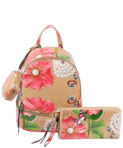 Floral Backpack for Women College School LHU315-FL-1W NUDE